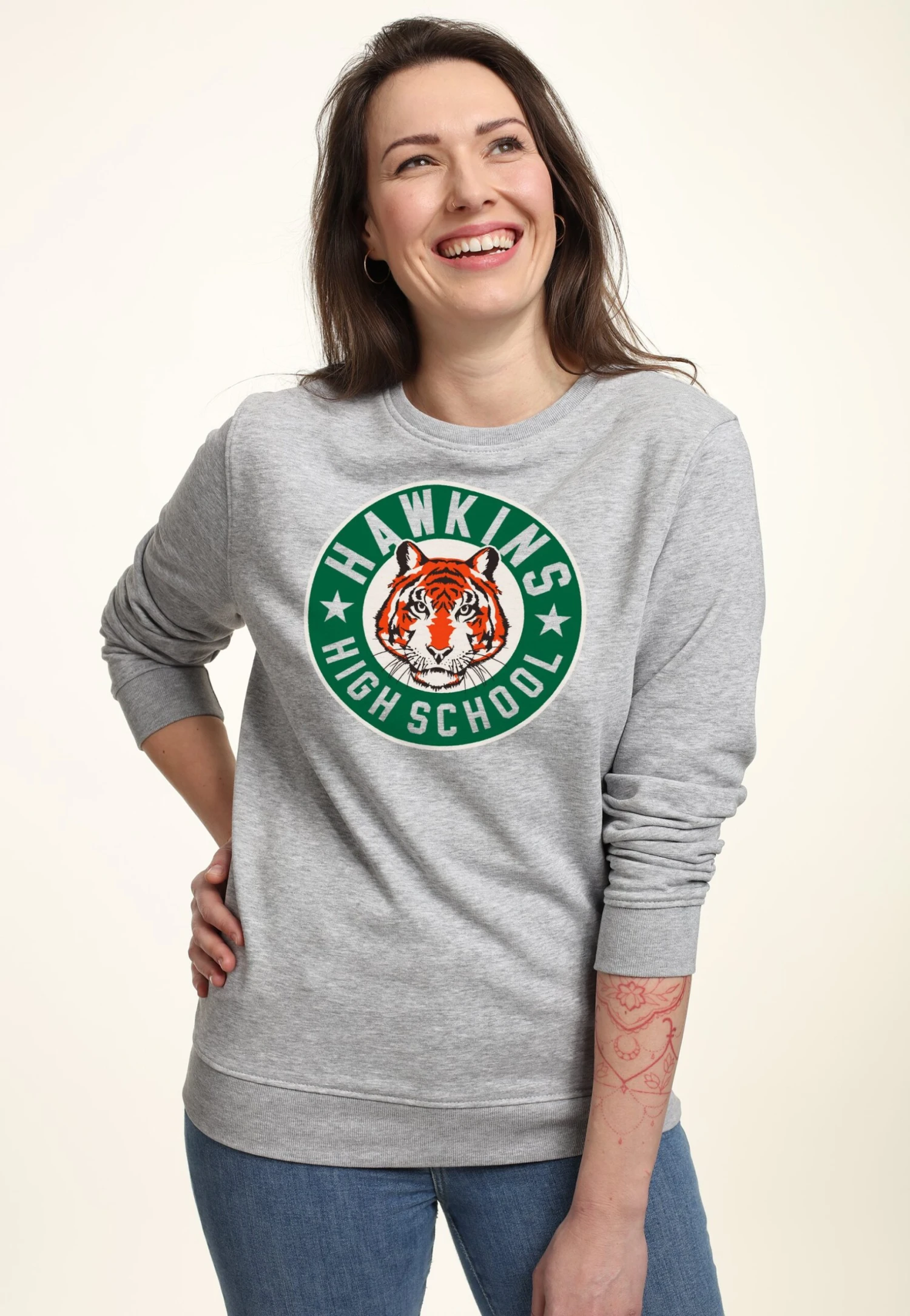 Henry Tiger Stranger Things Hawkins High Tiger Emblem - Sweater - Heather Grey 3 Henry Tiger Stranger Things Hawkins High Tiger Emblem - Sweater - Heather Grey - Image 3