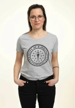 Henry Tiger Stranger Things Hawkins City Seal - T-Shirt Print - Heather Grey