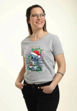Henry Tiger Lilo Stitch Stitch Xmas Lights - T-Shirt Print - Heather Grey -Henry Tiger 4f10c3919a414338bc996ba557d042b2