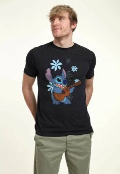 Henry Tiger Lilo & Stitch Stitch Flowers Unisex - T-Shirt Print - Navy Blue -Henry Tiger 62c5935b883a46e587b9dcb244b7ece4