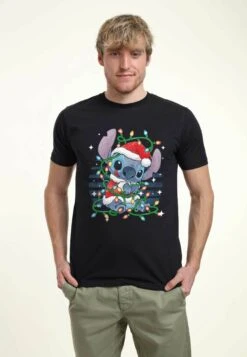 Henry Tiger Lilo & Stitch Stitch Xmas Lights Unisex - T-Shirt Print - Navy Blue