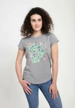 Henry Tiger The Mandalorian Spring Chibi Grogu - T-Shirt Print - Melange Grey
