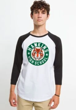 Henry Tiger Stranger Things Hawkins High Tiger Emblem - Longsleeve - White/Black