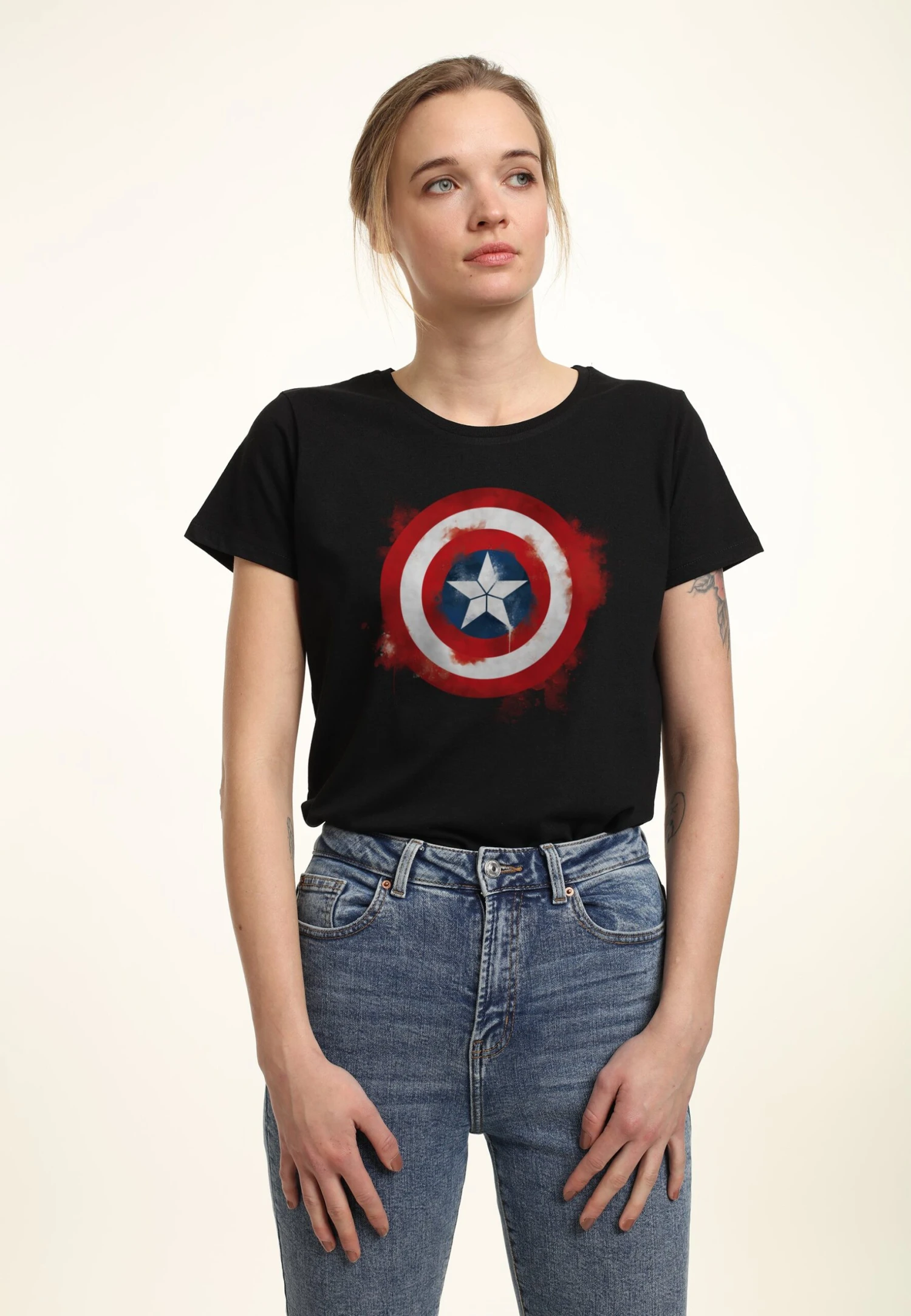 Henry Tiger Avengers: Endgame Captain America Spray Logo - T-Shirt Print - Black 4 Henry Tiger Avengers: Endgame Captain America Spray Logo - T-Shirt Print - Black - Image 4