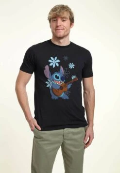 Henry Tiger Lilo & Stitch Stitch Flowers Unisex - T-Shirt Print - Navy Blue -Henry Tiger b73b70fd1b82400cb666e863717d2c2c