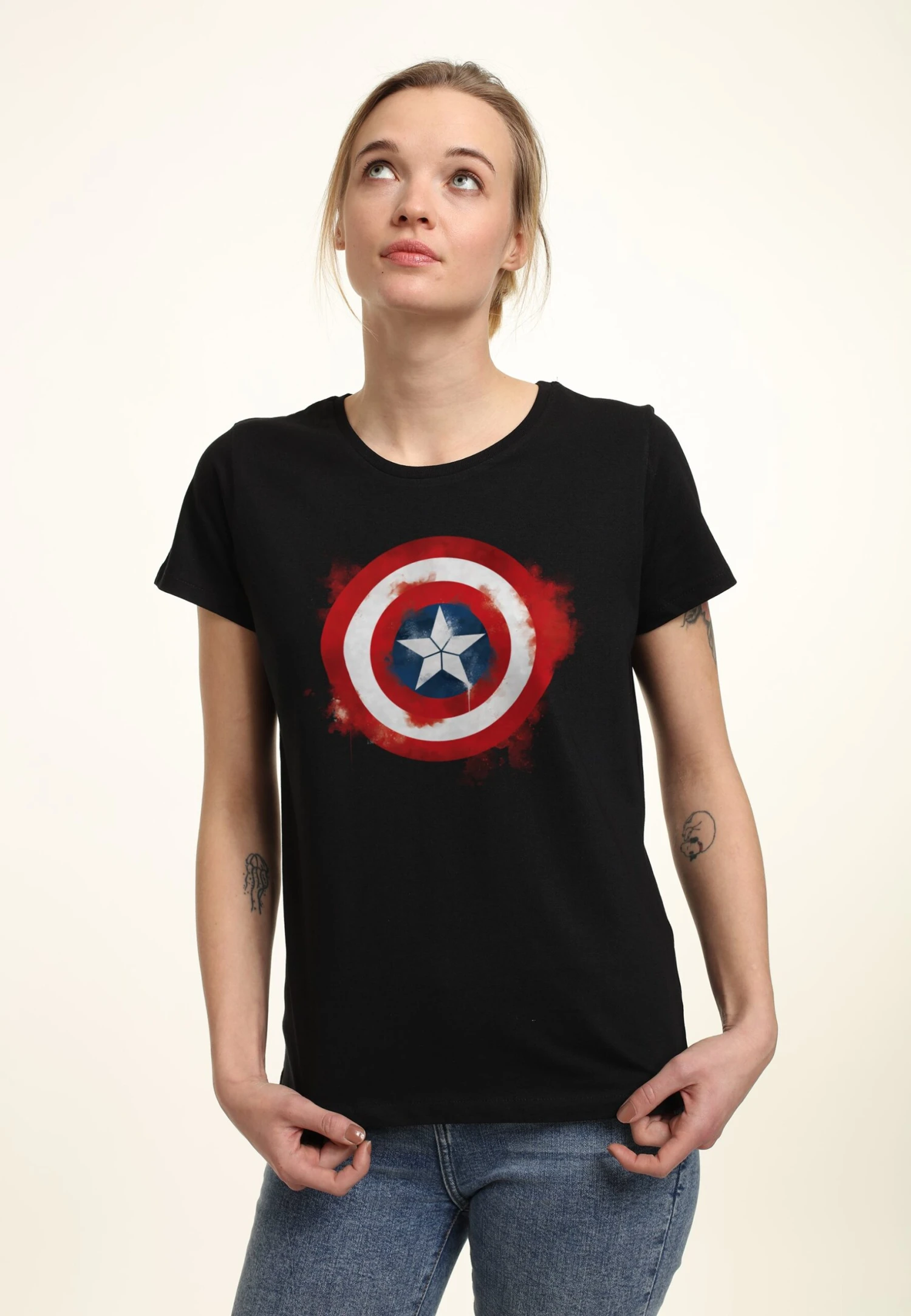 Henry Tiger Avengers: Endgame Captain America Spray Logo - T-Shirt Print - Black 1 Henry Tiger Avengers: Endgame Captain America Spray Logo - T-Shirt Print - Black